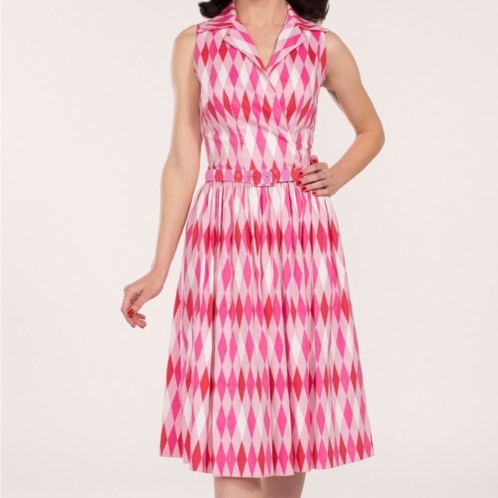 Pinup Couture Clothing Edie Dress in Pink Harlequin